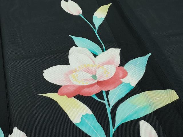 平和屋着物■極上　夏物　訪問着　絽　草花文　黒地　逸品　未使用　CZAA3638s5