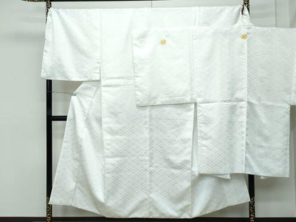 平和屋着物■極上 男性 色無地 紋付き羽織セット キングサイズ 白地 花菱地紋 舞台衣装 洗える着物 逸品 CZAA3651s5