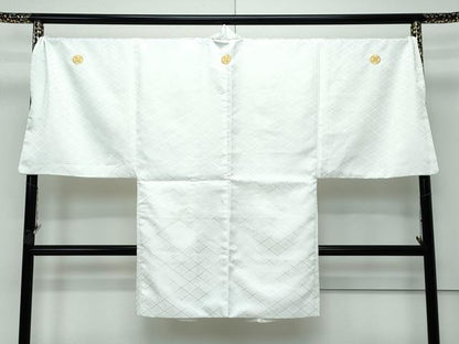 平和屋着物■極上 男性 色無地 紋付き羽織セット キングサイズ 白地 花菱地紋 舞台衣装 洗える着物 逸品 CZAA3651s5