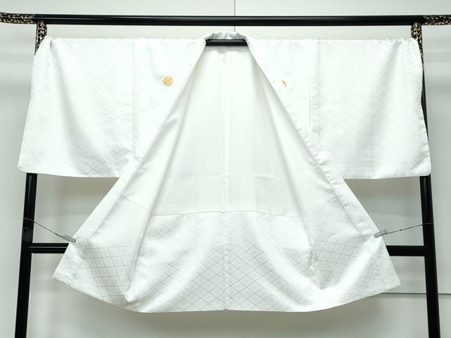 平和屋着物■極上 男性 色無地 紋付き羽織セット キングサイズ 白地 花菱地紋 舞台衣装 洗える着物 逸品 CZAA3651s5