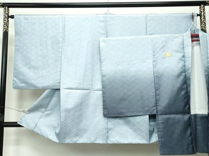 平和屋着物■極上 男性 袴下着物 紋付き羽織セット 花菱地紋 青磁鼠色地 舞台衣装 洗える着物 逸品 CZAA3668s5
