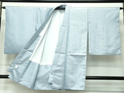 平和屋着物■極上 男性 袴下着物 紋付き羽織セット 花菱地紋 青磁鼠色地 舞台衣装 洗える着物 逸品 CZAA3668s5