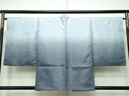 平和屋着物■極上 男性 袴下着物 紋付き羽織セット 花菱地紋 青磁鼠色地 舞台衣装 洗える着物 逸品 CZAA3668s5