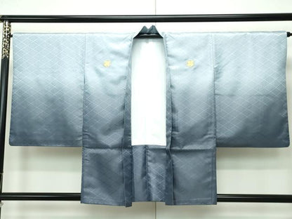 平和屋着物■極上 男性 袴下着物 紋付き羽織セット 花菱地紋 青磁鼠色地 舞台衣装 洗える着物 逸品 CZAA3668s5