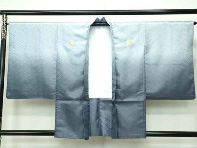 平和屋着物■極上 男性 袴下着物 紋付き羽織セット 花菱地紋 青磁鼠色地 舞台衣装 洗える着物 逸品 CZAA3668s5