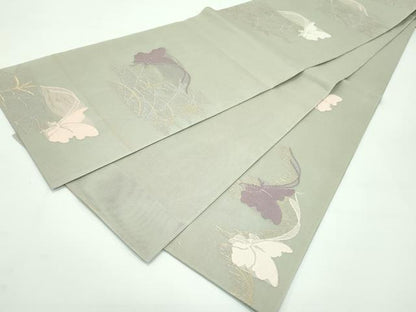 平和屋着物＊極上 夏物 西陣 河合美術織物謹製 六通柄 本袋帯 紗 舞蝶文 金糸 鶸茶色地 逸品 CZAA3677s5