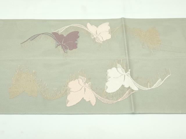 平和屋着物＊極上 夏物 西陣 河合美術織物謹製 六通柄 本袋帯 紗 舞蝶文 金糸 鶸茶色地 逸品 CZAA3677s5