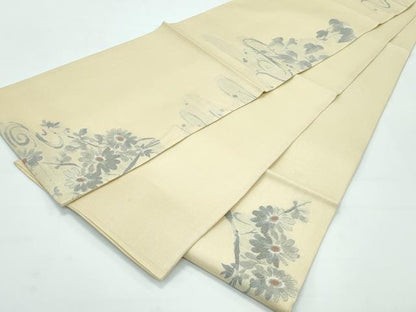 平和屋着物＊極上 夏物 西陣 岡文織物謹製 六通柄袋帯 草花文 ブロンド色地 逸品 CZAA3678s5