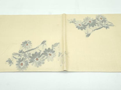 平和屋着物＊極上 夏物 西陣 岡文織物謹製 六通柄袋帯 草花文 ブロンド色地 逸品 CZAA3678s5