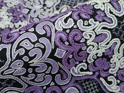 平和屋着物■極上　スリーシーズン　春夏秋　太鼓柄袋帯　駒刺繍　中国三大刺繍　スワトウ相良刺繍　更紗唐草文　黒地　逸品　CZAA3683s5