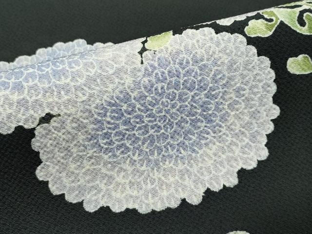 平和屋着物●極上 九寸名古屋帯 友禅 草花文 黒地 鬼しぼ縮緬 逸品 CZAA3697s5