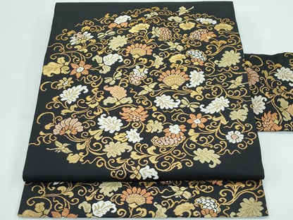 平和屋本店●極上 九寸名古屋帯 唐織 更紗唐草舞蝶鳥文 黒地 金糸 逸品 CZAA3698s5