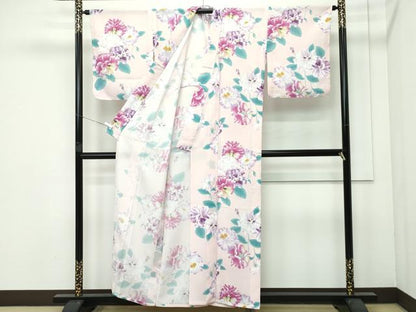平和屋着物∴極上 夏物 撫松庵 小紋・浴衣兼用 セオアルファ 草花文 白茶色地 洗える着物 逸品 未使用 CZAA3709s5