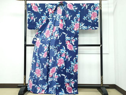 平和屋着物∴極上 夏物 撫松庵 小紋・浴衣兼用 セオアルファ ざくろ 青褐色地 洗える着物 逸品 未使用 CZAA3712s5