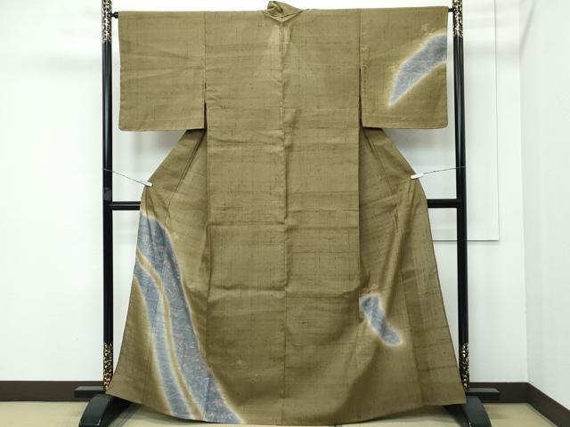 平和屋着物▽極上 染織の名門 しょうざん 生紬 訪問着 単衣 草花文 国防色地 反端付き 逸品 未使用 CZAA3722s5