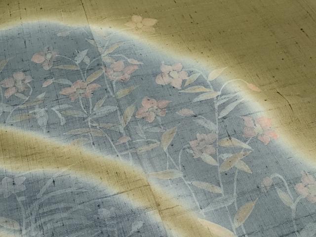 平和屋着物▽極上 染織の名門 しょうざん 生紬 訪問着 単衣 草花文 国防色地 反端付き 逸品 未使用 CZAA3722s5