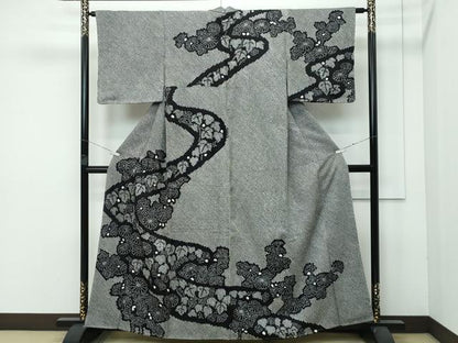平和屋着物●極上 訪問着 総絞り 流水菊文 黒地 逸品 未使用 CZAA3724s5