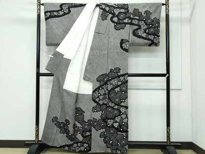 平和屋着物●極上 訪問着 総絞り 流水菊文 黒地 逸品 未使用 CZAA3724s5