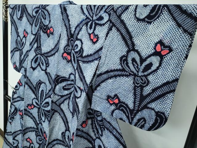 平和屋着物∴極上 夏物 浴衣 有松鳴海絞り 舞蝶文 綿 逸品 CZAA3741s5