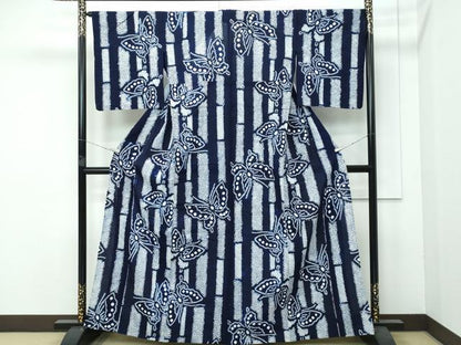 平和屋着物∴極上 夏物 浴衣 有松鳴海絞り 竹並び舞蝶文 綿 逸品 未使用 CZAA3742s5