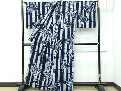 平和屋着物∴極上 夏物 浴衣 有松鳴海絞り 竹並び舞蝶文 綿 逸品 未使用 CZAA3742s5