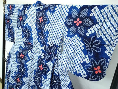 平和屋着物∴極上 夏物 浴衣 有松鳴海絞り 舞花文 綿 逸品 CZAA3743s5