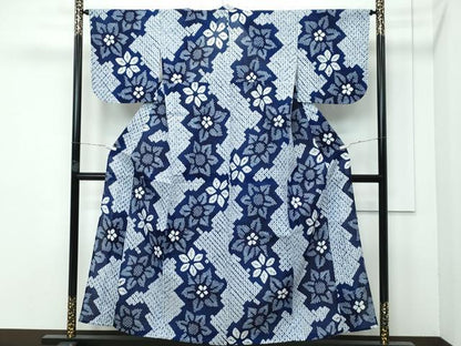 平和屋着物∴極上 夏物 浴衣 有松鳴海絞り 舞花文 綿 逸品 CZAA3744s5