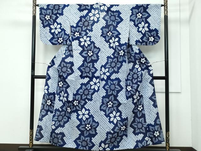 平和屋着物∴極上 夏物 浴衣 有松鳴海絞り 舞花文 綿 逸品 CZAA3744s5