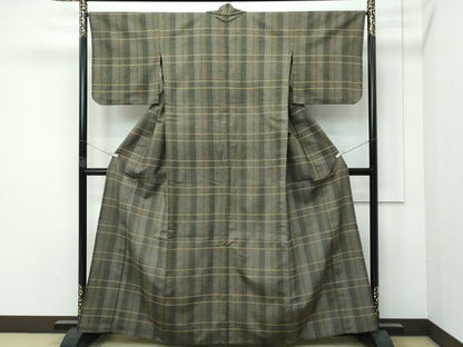 平和屋本店■希少　ざざんざ織　伊兵衛織　単衣　格子柄　逸品　CZAA3759s5