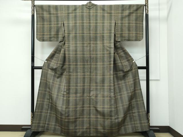 平和屋本店■希少　ざざんざ織　伊兵衛織　単衣　格子柄　逸品　CZAA3759s5