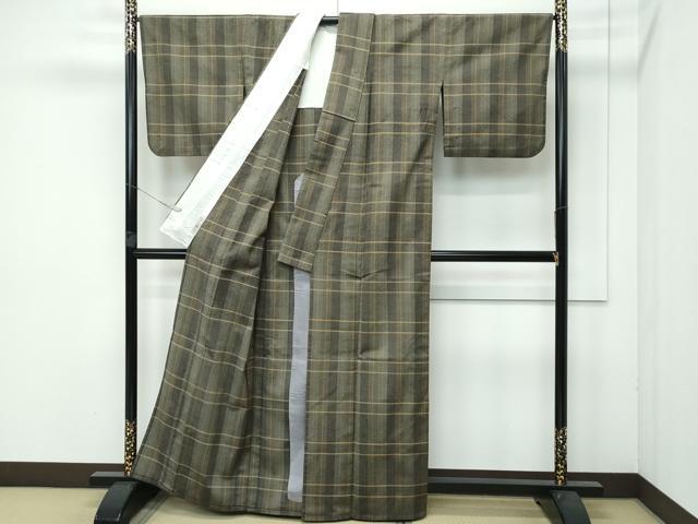 平和屋本店■希少　ざざんざ織　伊兵衛織　単衣　格子柄　逸品　CZAA3759s5