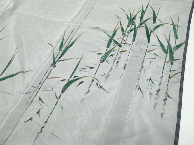 平和屋着物▽極上 訪問着 無双 紗袷 紗×紗 手描き 草木文 魚 藍鉄色地 逸品 未使用 CZAA3761s5