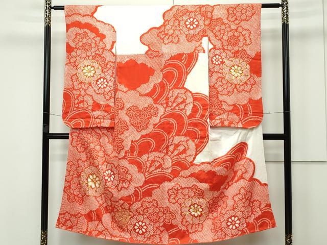 平和屋着物■極上　七五三　女の子　7歳　祝着　総絞り　駒刺繍　雲取り片輪車花文　そごう扱い　逸品　CZAA3762s5