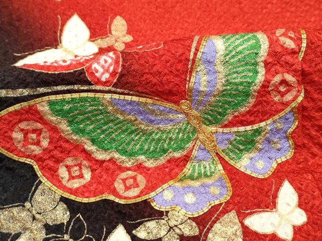 平和屋本店∵極上 女の子 十三参り 子供 祝着・袋帯・しごき・帯揚げセット 総絞り 駒刺繍 舞蝶文 暈し染め 金彩 逸品 CZAA3765s5