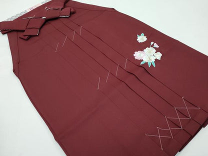 平和屋着物●女性　行灯袴　総刺繍　草花文　金糸　レース付き　赤褐色地　洗える着物　逸品　未使用　CZAA3767s5