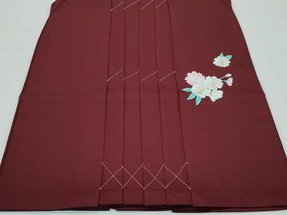 平和屋着物●女性　行灯袴　総刺繍　草花文　金糸　レース付き　赤褐色地　洗える着物　逸品　未使用　CZAA3767s5