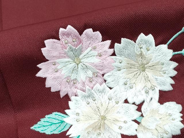 平和屋着物●女性　行灯袴　総刺繍　草花文　金糸　レース付き　赤褐色地　洗える着物　逸品　未使用　CZAA3767s5