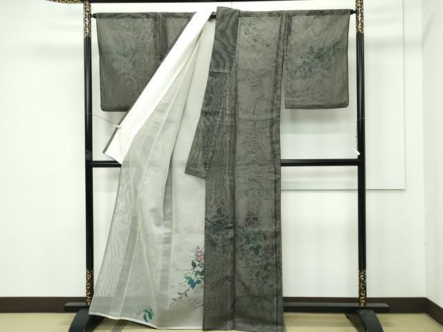 平和屋着物▽極上 訪問着 無双 紗袷 紗×紗 手描き 草花文 黒地 金彩 逸品 CZAA3775s5