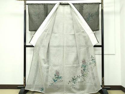 平和屋着物▽極上 訪問着 無双 紗袷 紗×紗 手描き 草花文 黒地 金彩 逸品 CZAA3775s5