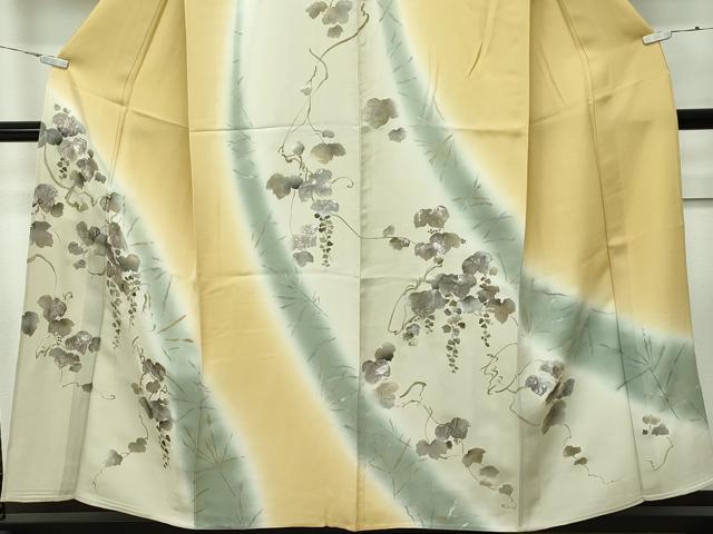 平和屋着物▽極上 訪問着 単衣 蔦の葉文 暈し染め 金銀彩 桑染色地 逸品 未使用 CZAA3776s5