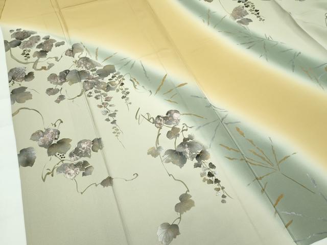 平和屋着物▽極上 訪問着 単衣 蔦の葉文 暈し染め 金銀彩 桑染色地 逸品 未使用 CZAA3776s5