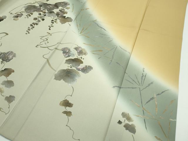 平和屋着物▽極上 訪問着 単衣 蔦の葉文 暈し染め 金銀彩 桑染色地 逸品 未使用 CZAA3776s5