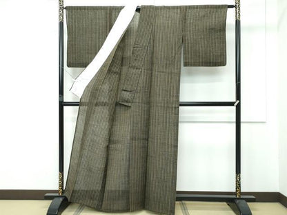 平和屋着物＊極上 夏物 絹芭蕉 手織 縞 反端付き 逸品 CZAA3778s5