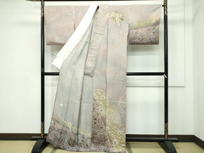 平和屋着物■希少　辻が花染織作家　功刀稔國　久保田一竹の弟子　訪問着　単衣　絞り　金通し地　逸品　CZAA3780s5