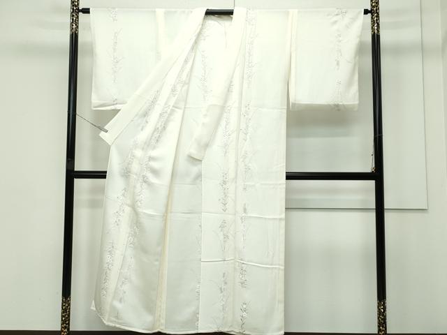 平和屋着物▽極上 小紋 単衣 総刺繍 秋草文 銀糸 砂色地 逸品 CZAA3796s5