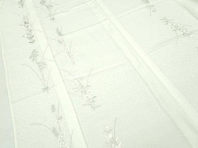 平和屋着物▽極上 小紋 単衣 総刺繍 秋草文 銀糸 砂色地 逸品 CZAA3796s5