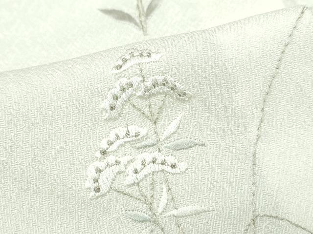 平和屋着物▽極上 小紋 単衣 総刺繍 秋草文 銀糸 砂色地 逸品 CZAA3796s5