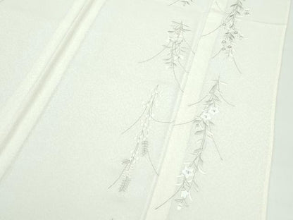 平和屋着物▽極上 小紋 単衣 総刺繍 秋草文 銀糸 砂色地 逸品 CZAA3796s5