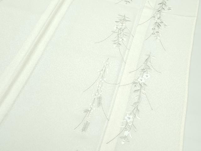 平和屋着物▽極上 小紋 単衣 総刺繍 秋草文 銀糸 砂色地 逸品 CZAA3796s5