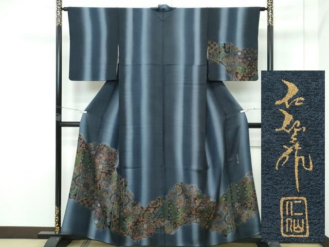 平和屋着物●極上 前田仁仙 仁仙更紗 訪問着 動物 暈し染め 金彩 さが美扱い 逸品 CZAA3799s5